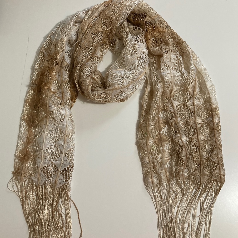 Boho Tan Beige Scarf Diamond Detail, fringe